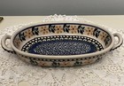 Hand Made In Poland Ceramika Artystyczna Pottery Dish Handles Floral