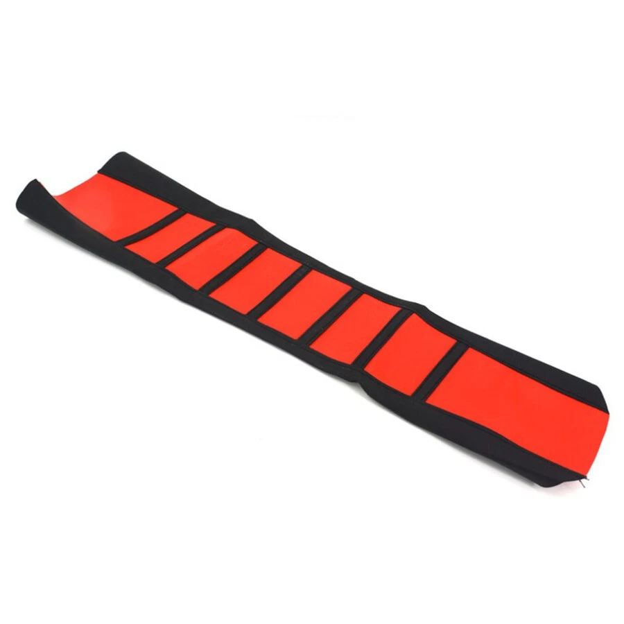 1PC Motorcycle Scooter Black Ribs Red Top Stretchy Rubber Seat Cover Protector - Image 3 of 4