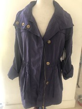 Seven7 Women's Anorak Rain Jacket/coat Windbreaker Roll Tab Sleeves Sz L - Blue