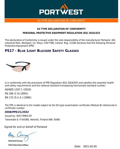 12x Portwest Blue Light Blocker Blocking Safety Protective Glasses Goggles Bulk - Bild 6 von 8