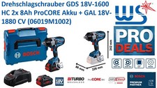 Bosch GDS 18V-1600 HC Schlagschrauber 2x 8Ah ProCORE Akku + Ladegerät 06019M1002