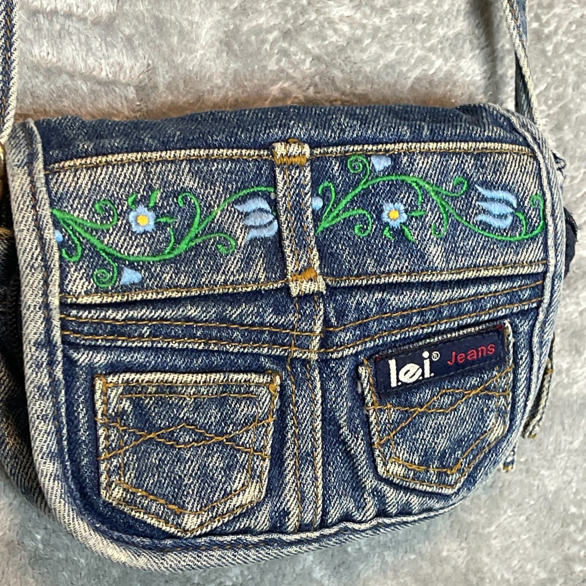 Vintage LEI 90s Y2K Boho Embroidered Micro Mini Denim Jean