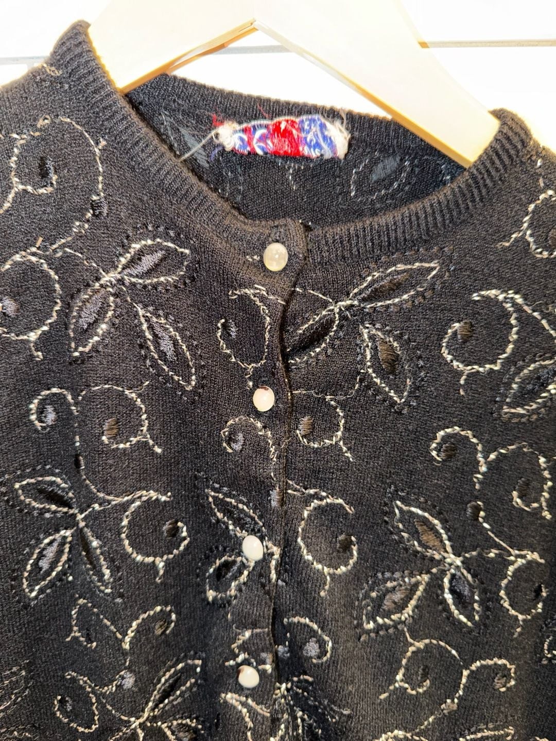 Vintage Rosanna Fashions Black Cardigan Sweater with Metallic Floral Embroidery, photo 3