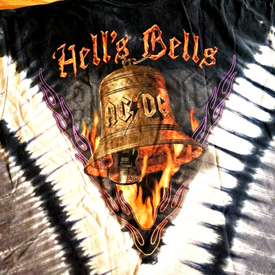 Vintage 90s ACDC Hells Bells Liquid Blue Tie Dye T Shirt Size XL 2XL