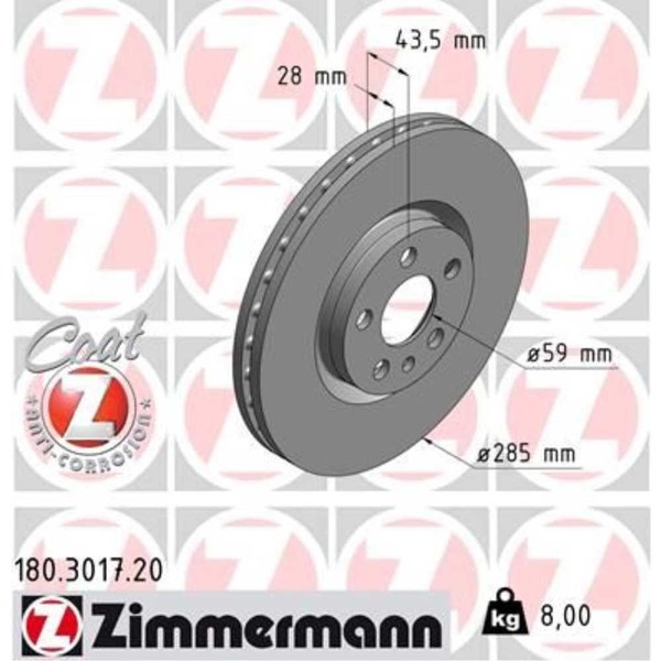 Zimmermann 2X Bremsscheibe Vorne Ø285 Mm Beschichtet FüR Peugeot 807 E 2.0 Hdi-image
