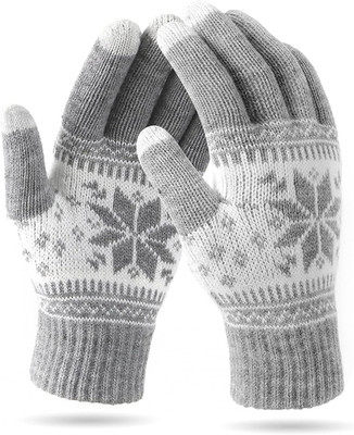 Winter Touchscreen Gloves Snow Flower Print Keep Warm Men Women