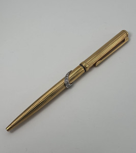 Beautiful Vintage 18K Yellow Gold W/Diamonds Ballpoint Pen
