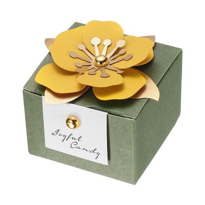 Wedding Favor Box with Yellow Floral Decor, (2.5 x 2.5 Inch, Green)(25 Pcs)