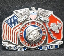 XE13115 VINTAGE 1991 UNITED STATES MARINES THESE COLORS DON'T RUN BELT BUCKLE