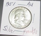 AU Silver 1951 p Phil. Mint Franklin Silver Half Dollar 1/2 dollar .50 cents