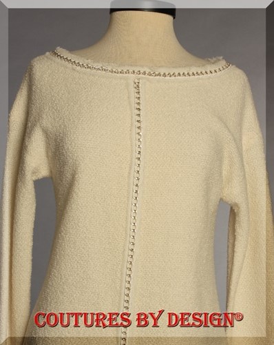 St John Knits Couture Boucle-Pullover mit Kettendetail cremefarben Größe 6 neu mit Etikett UVP 1195 $ - Bild 3 von 4