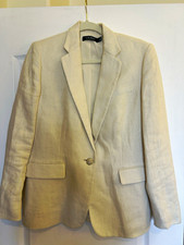 Ralph Lauren Ivory Herringbone Linen Blend Blazer One-Button Lined Size 6