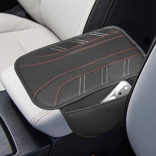 Car Center Console Cover, Soft Leather Sporty Armrest Protector Cushion Black