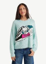 Justice/ Snoopy NEW♈Girl's Licensed Sweater by PEANUTS size L~White/aqua/pink