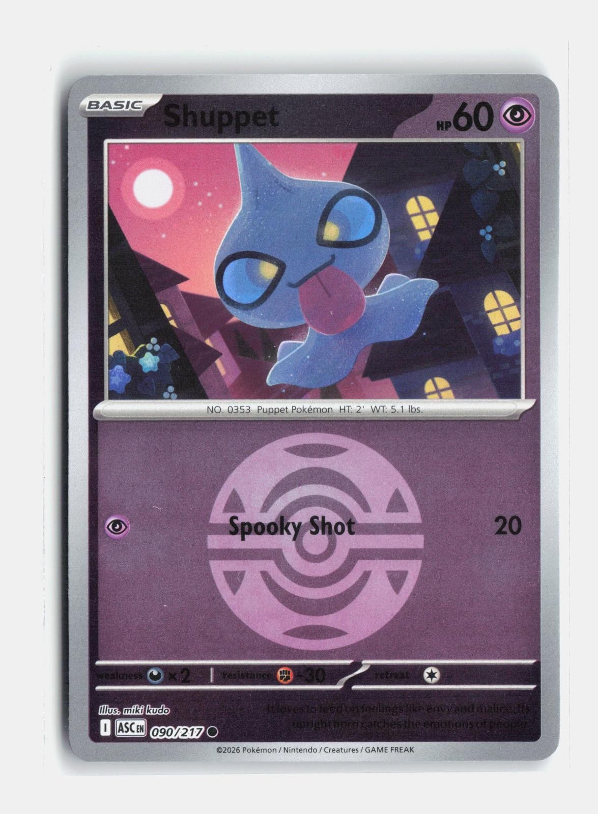Shuppet (Energy Symbol Pattern) 090/217 Common Ascended Heroes Pokemon Near Mint