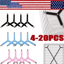 4Bed Sheet Fasteners Adjustable Elastic Suspenders Straps Mattress Covers Clips