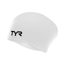 TYR Adult Silicone Long Hair Swim Cap - Wrinkle-Free, One Size, White