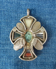 Vintage Miracle Britain Celtic Cross Pendant Multi‑Stone Inlay 1.75" Signed — photo 3