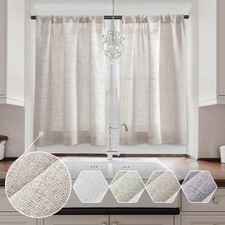 Linen Textured Semi Sheer Kitchen Tiers Curtains 30 Inches Long Small Window ...