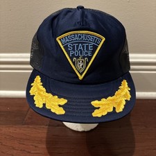 Vintage Massachsetts State Police Snap Back Mesh Baseball Hat -Made In USA