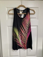 NEW!  FUZZI - Black With Pinks And Greens sleeveless stretch top XL