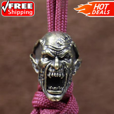Zombie Skull Brass Knife Bead EDC Paracord Lanyard Outdoor Charm Rope Pendant