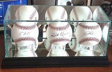 Baseball Display Case Triple USA Black Wood & Thick Glass MLB Ball Holder Frame