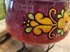 Appareil à Fondue Vintage - Caquelon Émaillé Rouge Décor Floral Rétro - Années
