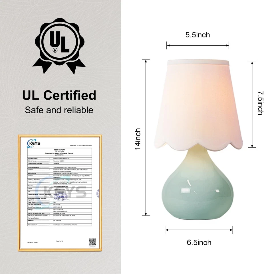 Беспроводная светодиодная настольная лампа 14 дюймов в высоту с диммером, керамическая прикроватная настольная лампа, Recha... - Изображение 4 из 4