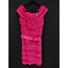 Tadashi Shoji Pink Ruffle Dress Knee Length Short Sleeve Women Size 10