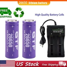 2PCS 26650 3.7V Rechargeable Battery Batteries With 2Slot Charger LOT US