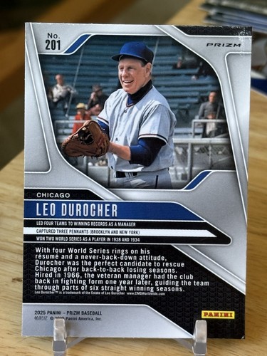 2025 Panini Prizm Baseball - Leo Durocher #201 Blue Cracked Ice Prizm Chicago - Picture 3 of 3