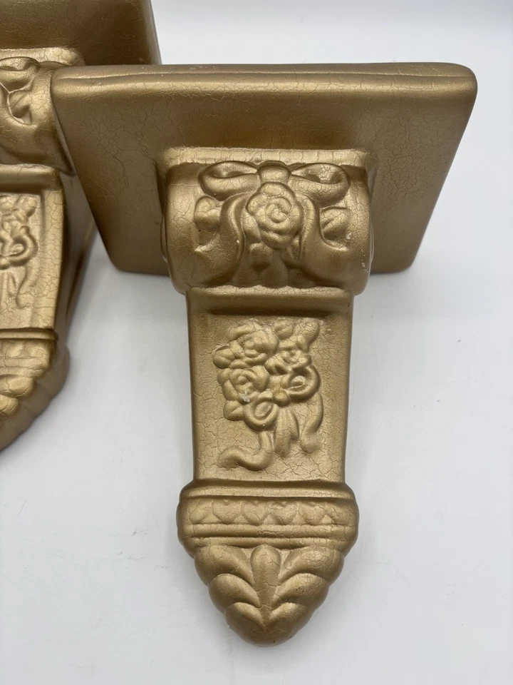 Pair Vintage Gold Colour Wall Shelf Shelves Sconces Pretty Decorative - Image 3 of 4