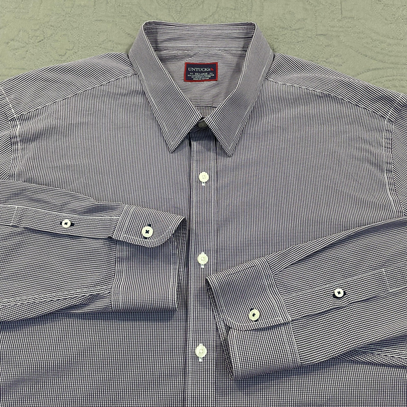 UNTUCKit Shirt Mens 2XL Purple Micro Check Button Up Long Sleeve Casual Stretch