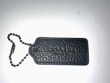 2.25" LARGE COACH BLACK PEBBLED LEATHER GUNMETAL HW BAG CHARM HANGTAG KEY FOB