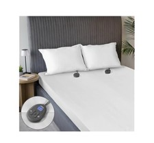 Sunbeam King Heated Mattress Pad White Quilted Vertical