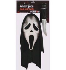 Fun World Ghost Face Mask and Knife Scream Halloween Costume Set Black White