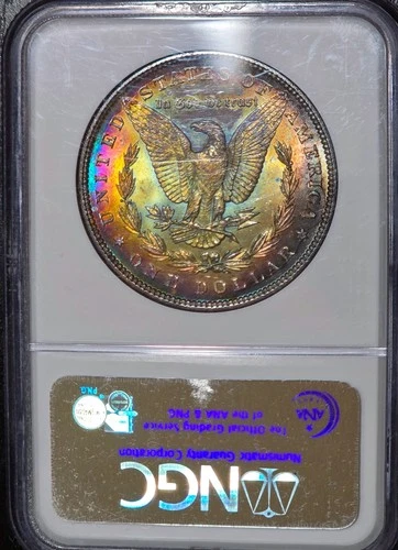 1885 Morgan Silver Dollar NGC MS63 SEE REVERSE Dual Sided Rainbow Toned Coin $1