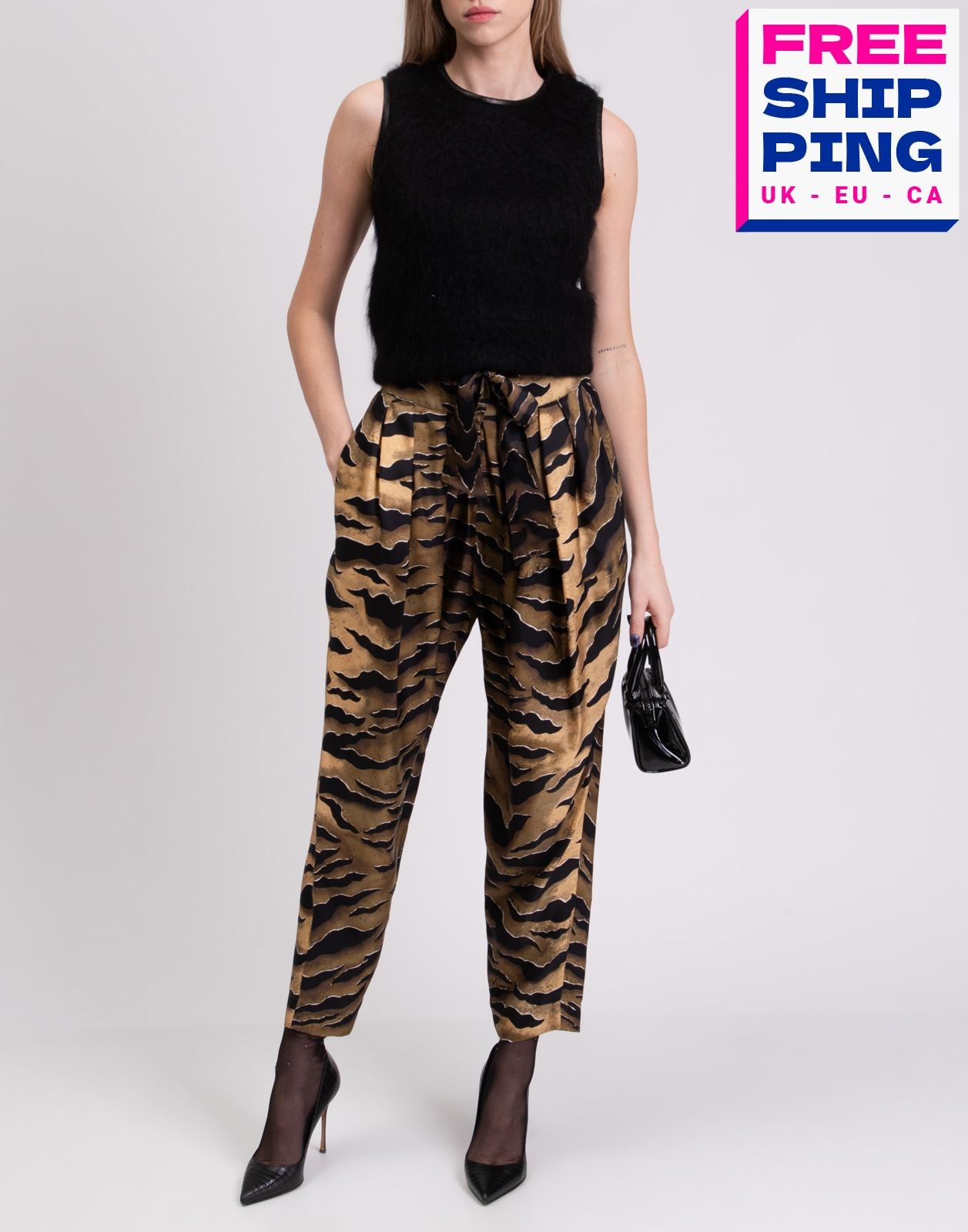 RRP €688 DSQUARED2 Silk Trousers IT38 US2 UK6 XS Tiger Print High Waist Pleated