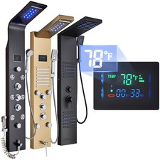 LED Shower Panel Tower Rain&Waterfall Massage Body Jets System Stainless Steel