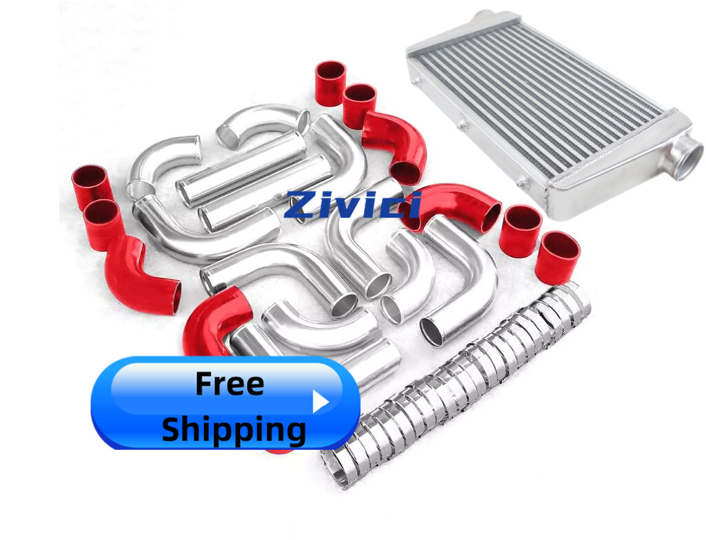 FIMC INTERCOOLER & TURBO PIPING KIT RED SILICONE COUPLERS T-BOLT CLAMPS