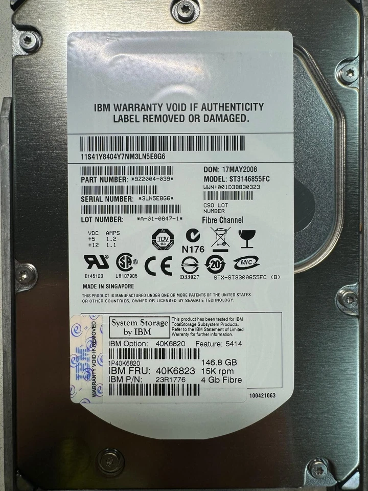 IBM 40K6820 40K6823 146.8Gb 147 GB 15K 4Gb/s Fibre Channel 3.5in HDD - Image 2 of 4