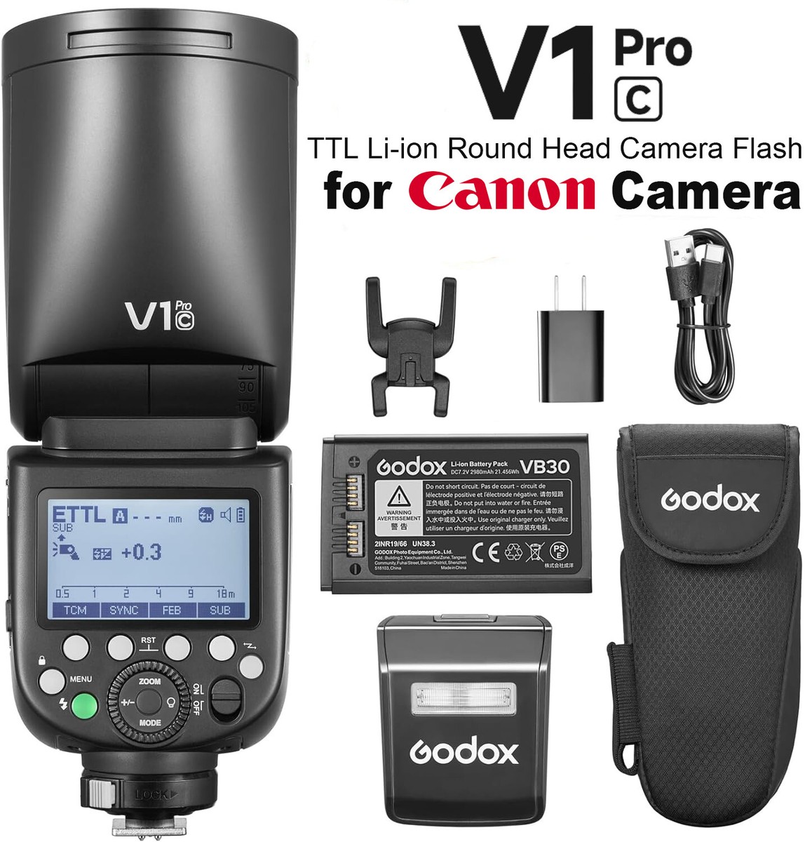 Godox V1 Pro V1Pro C TTL HSS Li-ion Round Head Camera Flash Speedlite for  Canon