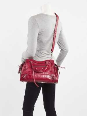 Balenciaga Raspberry Croc Embossed Calfskin Leather Neo Classic