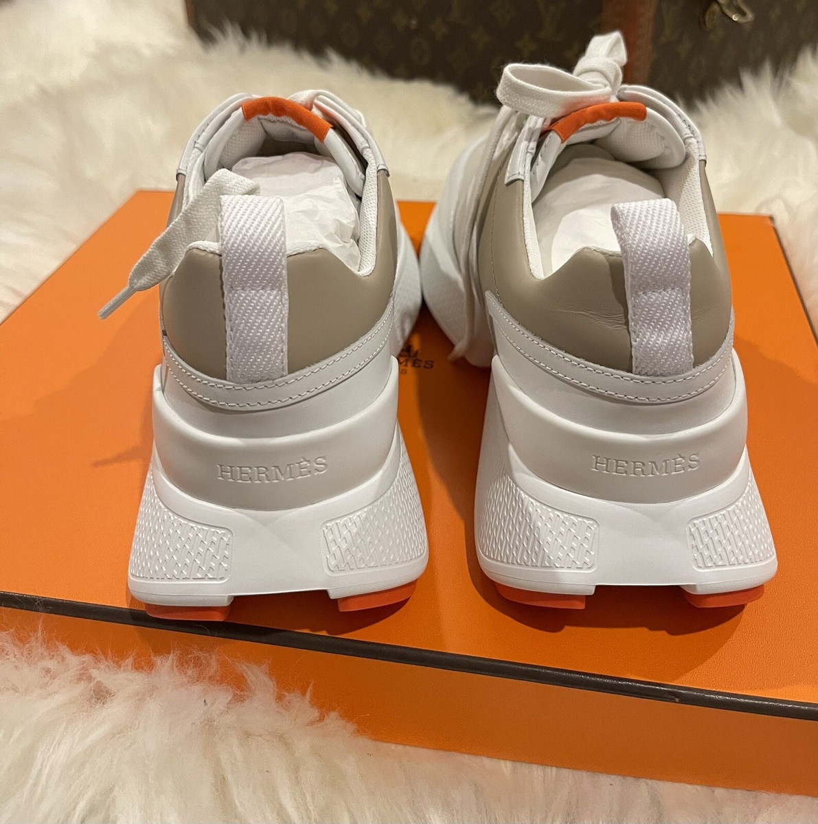 New Hermes Women Giga Leather Sneaker Multicolor Blanc Gomme New Hermes Women Giga Leather Sneaker Multicolor Blanc Gomme