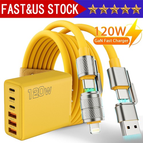 120W Fast Type C Wall Charger & 5FT 4 in 1 Cable For Samsung A54 A32 A33 A03s 5G