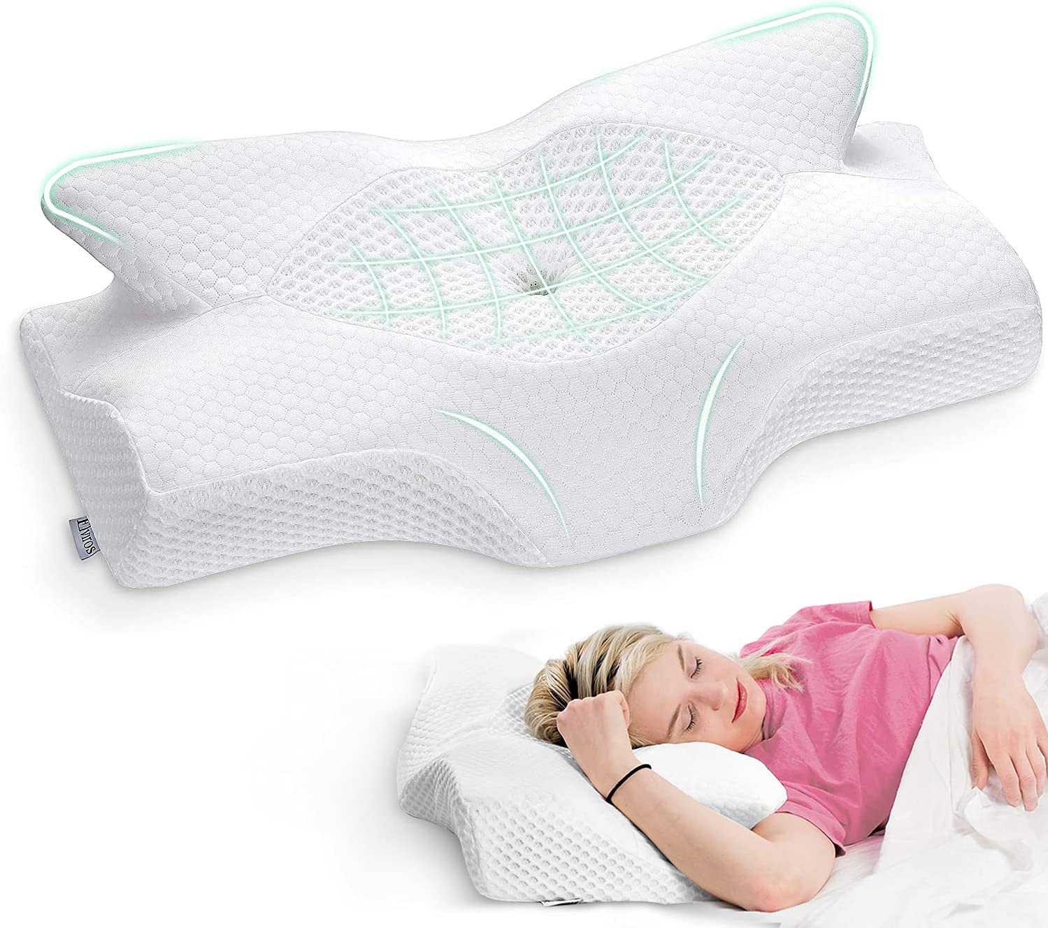 Elviros Cervical Memory Foam Pillow, Contour Pillows for Neck and Shoulder Pain,