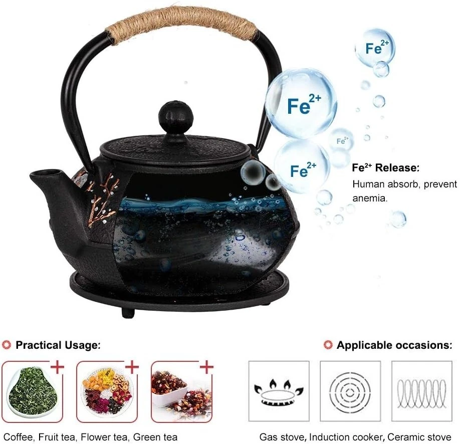 Tetera De Cerámica Con Infusor, Juego De Té Japonés Ciruelo Oscuro Con Mango NUEVO Foto 4 de 4