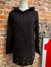 Attitudes by Renee Black Faux Diamond and Pearl Sweater Hoodie XXS New Tunic