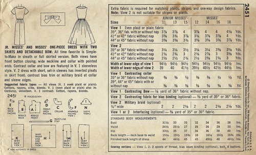 Simplicity 2451 One-Piece Sheath or Flared Dress w Detachable Bow Sz 15 COMPLETE - Picture 3 of 4